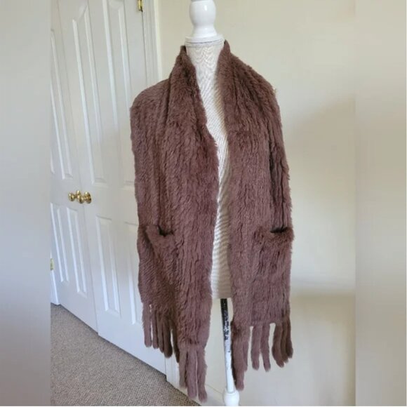 Real Fur scarf Shall Brown with pockets